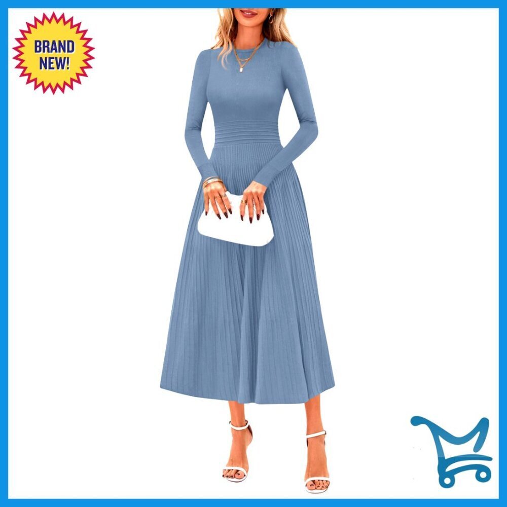 Elegant Knit Sweater Dress Long Sleeve Midi A Line Wedding Guest Cocktail
